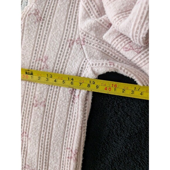 Coquette Pink Bow Print Cropped Lettuce Hem Ruffle Lace Ballet Soft Girl Shirt - Picture 8 of 10